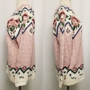 1980s Chunky Knit Floral Sweater/Jumper/Vintage/Roses/Small /